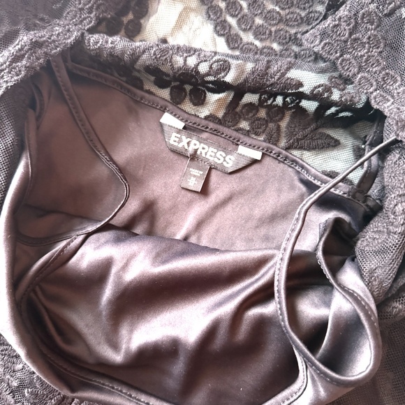 EXPRESS BAROQUE EMBROIDERED LACE overlay Boho BLACK DRESS 3/4 SLEEVE SIZE medium - Picture 2 of 3